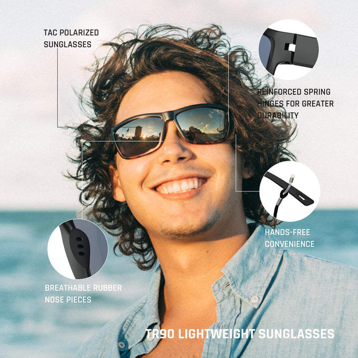 TOREGE Polarized Sports Sunglasses for Men and Women Cycling Running Golf Fishing Sunglasses TR26 (Tortoise Frame & Brown Lens)