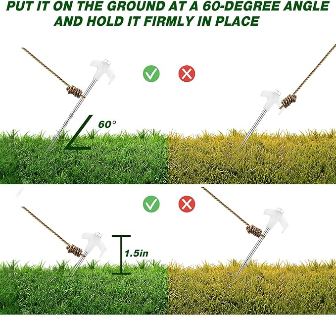 Hicarer 12 Inch Tent Stakes Screw in Camping Stakes Heavy Duty Metal Stake Ground Anchor Peg Threaded Tent Spikes with Hex Head Driver for Camping Garden Inflatable