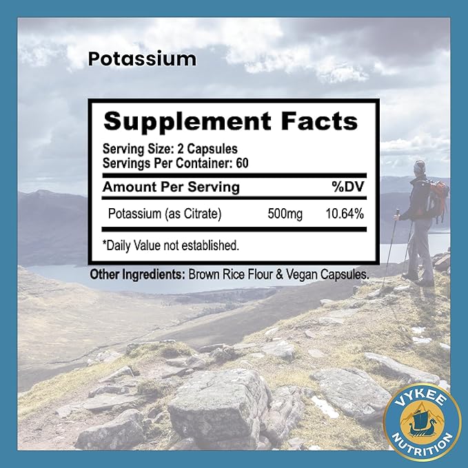 Potassium Citrate Capsules – High-Potency 500mg Potassium Per Serving | Supports Muscle Function, Electrolyte Balance & Heart Health | Vegan, Non-GMO, 120 Capsules