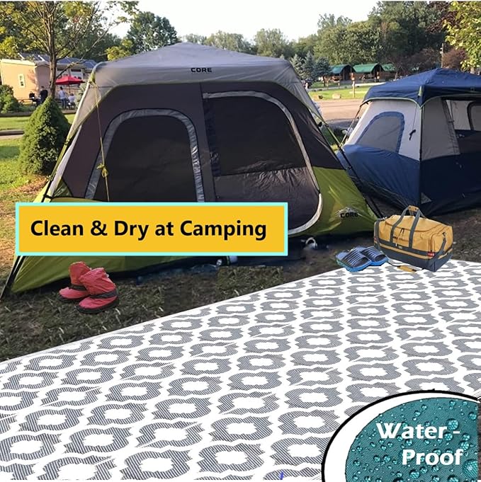 BalajeesUSA Outdoor Rugs 9 by 18 Feet Grey Reversible Recycled Plastic Straw Patio Rugs Waterproof Large RV Camper Awning mat 7070