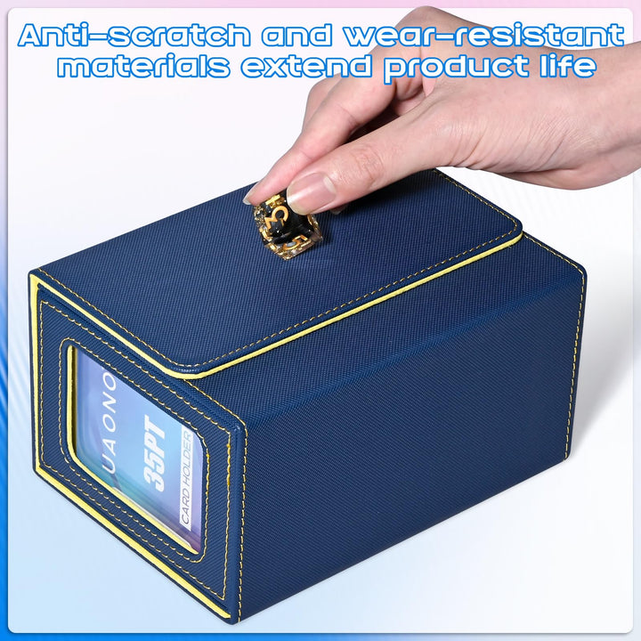 UAONO Deck Box with Dual Commander Displays, Card Storage Box Holds 280+ Single-Sleeved Cards, Trading Card Box Suitable for CCG, MTG, EDH (Blue&Yellow)