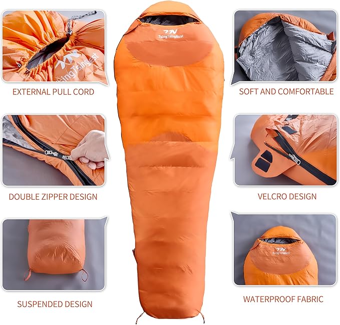 Backpacking Sleeping Bag 3 Season 20F Fill 21 Ounces of Duck Down 650Fill Power Duck Down Sleeping Bag Ultralight Camping Gear Equipment Traveling Campers and Outdoors