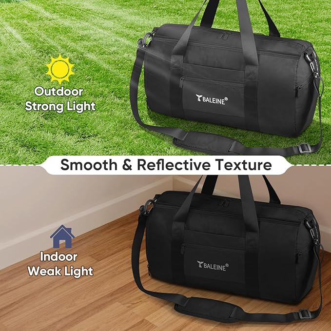 BALEINE Gym Bag for Women and Men, Duffel Bag for Sports, Gyms and Weekend Getaway, Waterproof Dufflebag with Shoe and Wet Clothes Compartments, Lightweight Carryon Gymbag (Black)