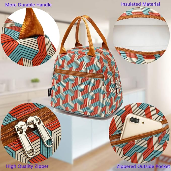 FlowFly Insulated Lunch Cooler Bag - Tote Bag Organizer for Women/Men, Red