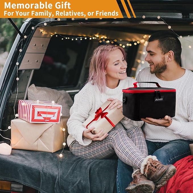 Aotto Portable Oven, Electric Lunch Box Food Heater - 12V/24V/110V 3-in-1 Car Food Warmer - Heated Lunch Box for Adults - Cook, Reheat & Keep Meals Warm for Car, Truck, Travel, Work, Home - Black Red