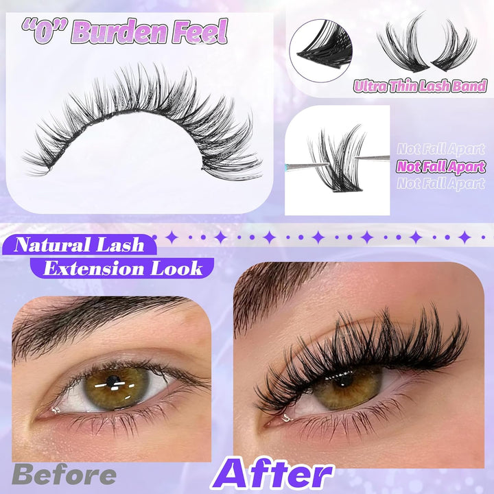 ALICE DIY Natural Lash Clusters | Wispy Anime Cat Eye | 10-16mm, 144 Pcs