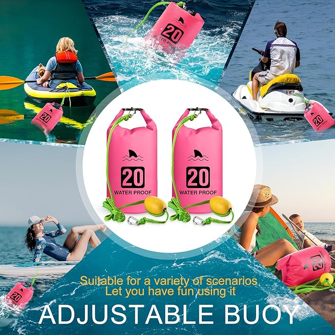 2 Set 20L Sand Anchor Heavy Duty Buoy Kit 2 in 1 Kayak Anchor Floating Waterproof Dry Bag with High Visibility Float Rope for Lake Beach Boat Hiking Camping Water Sports Surfing Kayaking(Rose Red)
