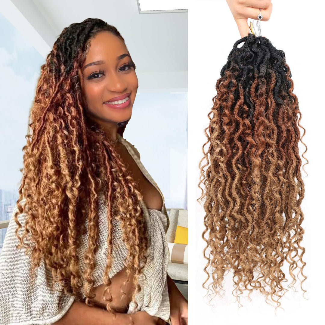 3 Tone Goddess Locs Crochet Hair 18 Inch Curly Goddess Faux Locs Crochet Hair Faux Locs Crochet Hair For Black Women River Locs