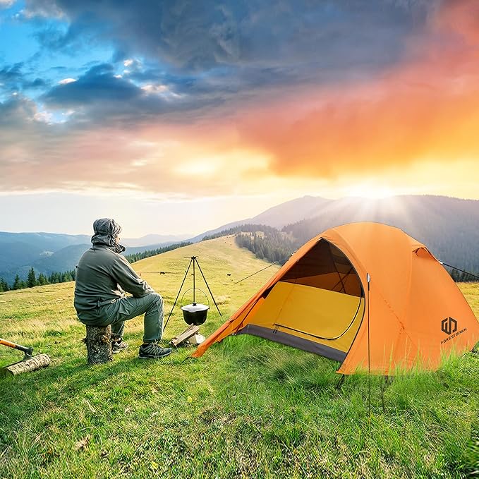 2 Person Camping Tent with 3 Aluminum Alloy Poles, 4 or 3 Season Waterproof Tent, Double Layer,Easy Setup, 2 Doors for Outdoor Hiking,Mountaineering,Survival,Travel