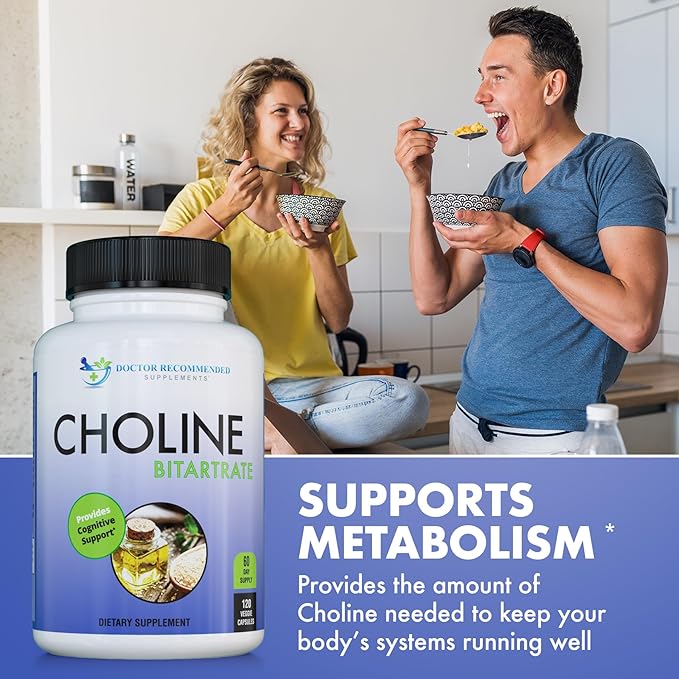 Premium Choline - 500 mg - 120 Veggie Capsules - by DOCTOR RECOMMENDED SUPPLEMENTS - Supports Cognitive Health, Memory & More