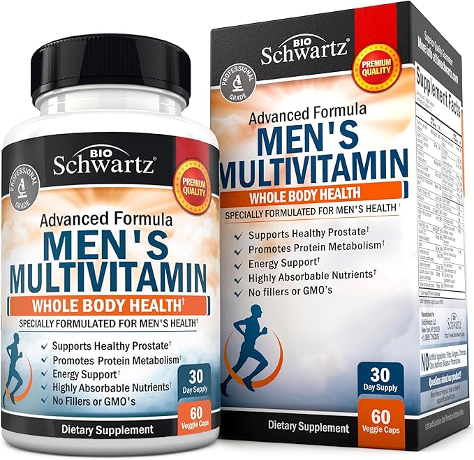 Men's Multivitamin with Vitamin C A B D3 E Zinc for Immune Support - Once Daily Supplement for Energy & Heart - Antioxidants & Digestive Enzymes for Absorption - Mental Clarity & Focus Support -60 Ct