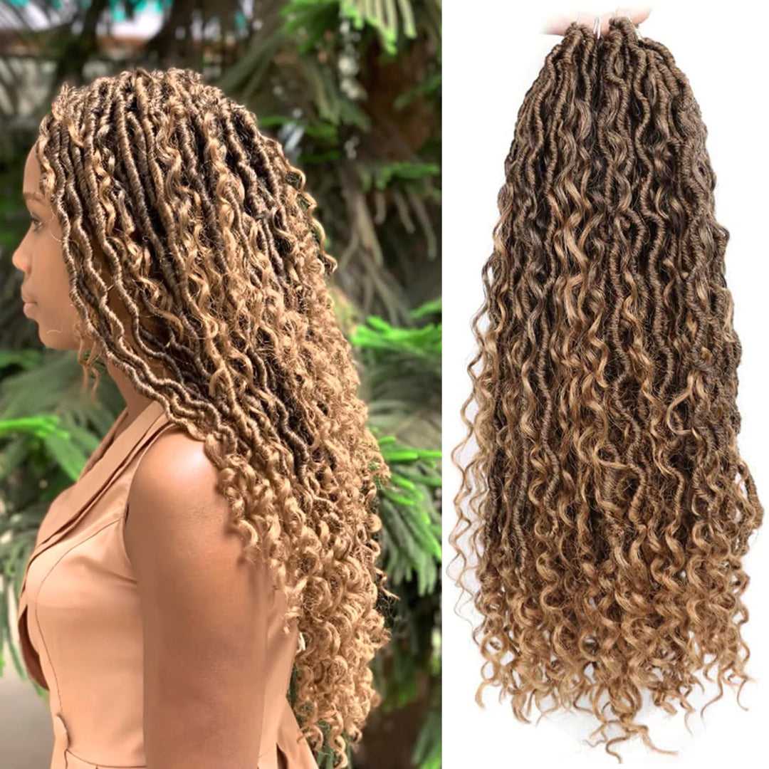 Goddess Locs Crochet Hair 18 Inch, 7 Packs Curly Faux Locs Crochet Hair, Crochet Braids Hair For Black Women Hair Extensions (18
