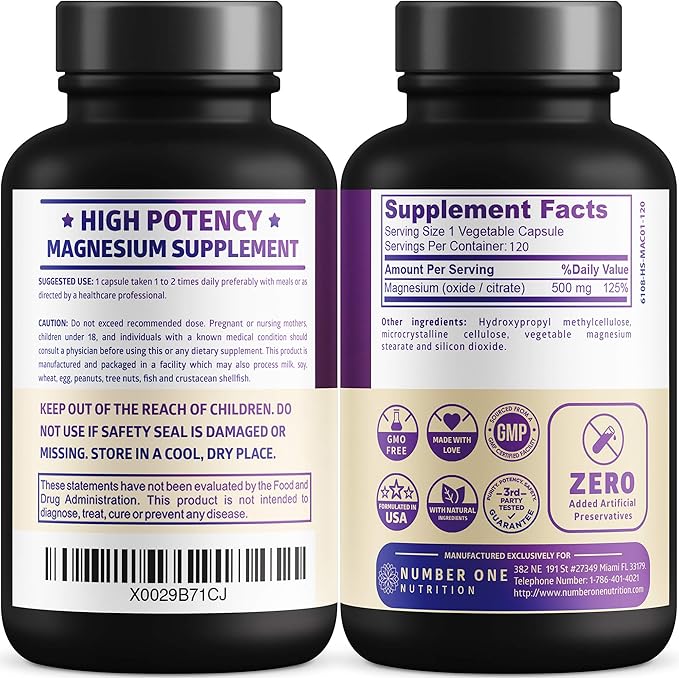 N1N Premium Magnesium Complex - High Absorption Magnesium Supplement for Women and Men to Support Regularity and Bone Health- 120 Veggie Capsules