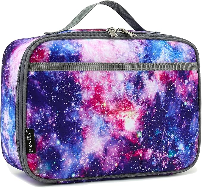 FlowFly Kids Lunch box Insulated Soft Bag Mini Cooler Back to School Thermal Meal Tote Kit for Girls, Boys,Galaxy