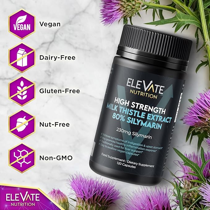 Milk Thistle - 288 mg, 80% Silymarin Extract - 120 Vegan Capsules - Dietary Health Supplement May Support Liver Wellness & Digestive Comfort