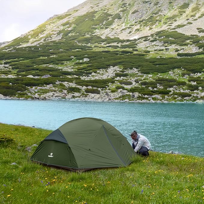 Bessport Camping Tent for 2-3 Person, Lightweight Backpacking Tent Waterproof Windproof Two Doors Easy Setup Double Layer Outdoor Tents for 3 to 4 Seasons, Suitable for Outdoor,Hiking,Camping