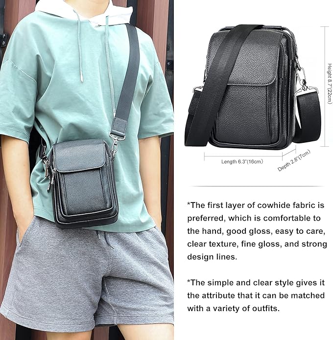 Augus Leather Small Messenger Bag For Men Crossbody Handbag Shoulder Sling Travel Bags for Men Purse Daypack Magnetic Buckle