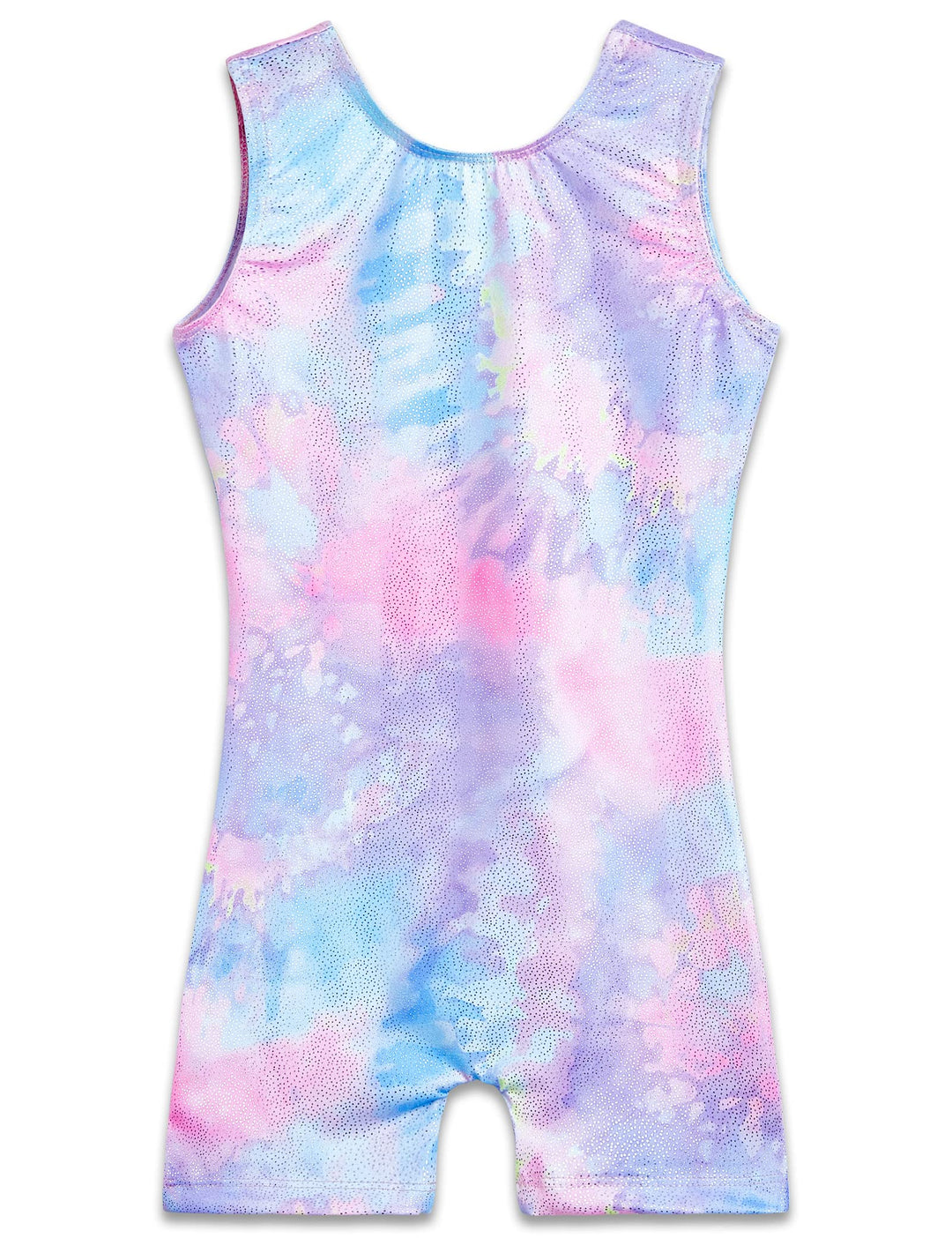 Gymnastics Leotards for Girls 5-6 Years Old Sparkly Purple Tie Dye Biketard with Shorts Tumbling Practicing Unitard