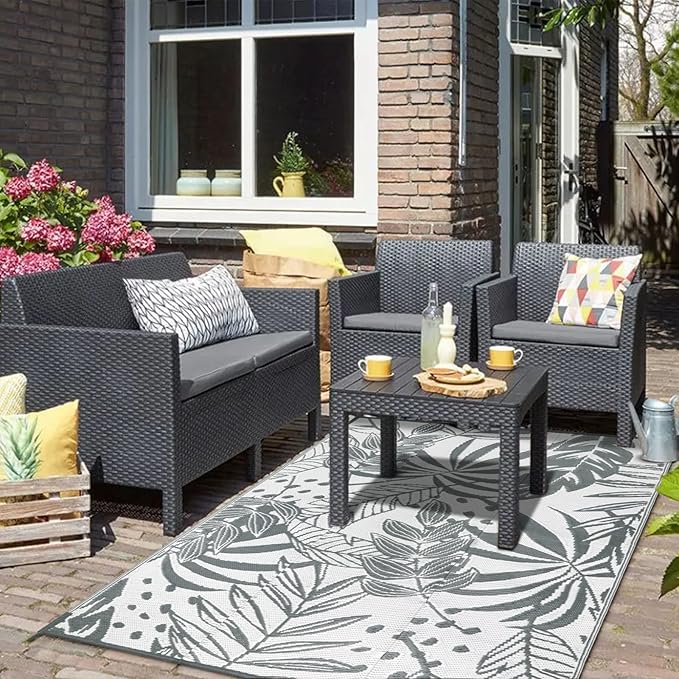 Anidaroel Outdoor Rugs 4x6ft for Patios Clearance Waterproof, Reversible Tropical Plastic Straw Camping Mat Outside Rug, Large Outdoor Area Rug for RV, Porch, Deck, Balcony, Picnic(4'x6')