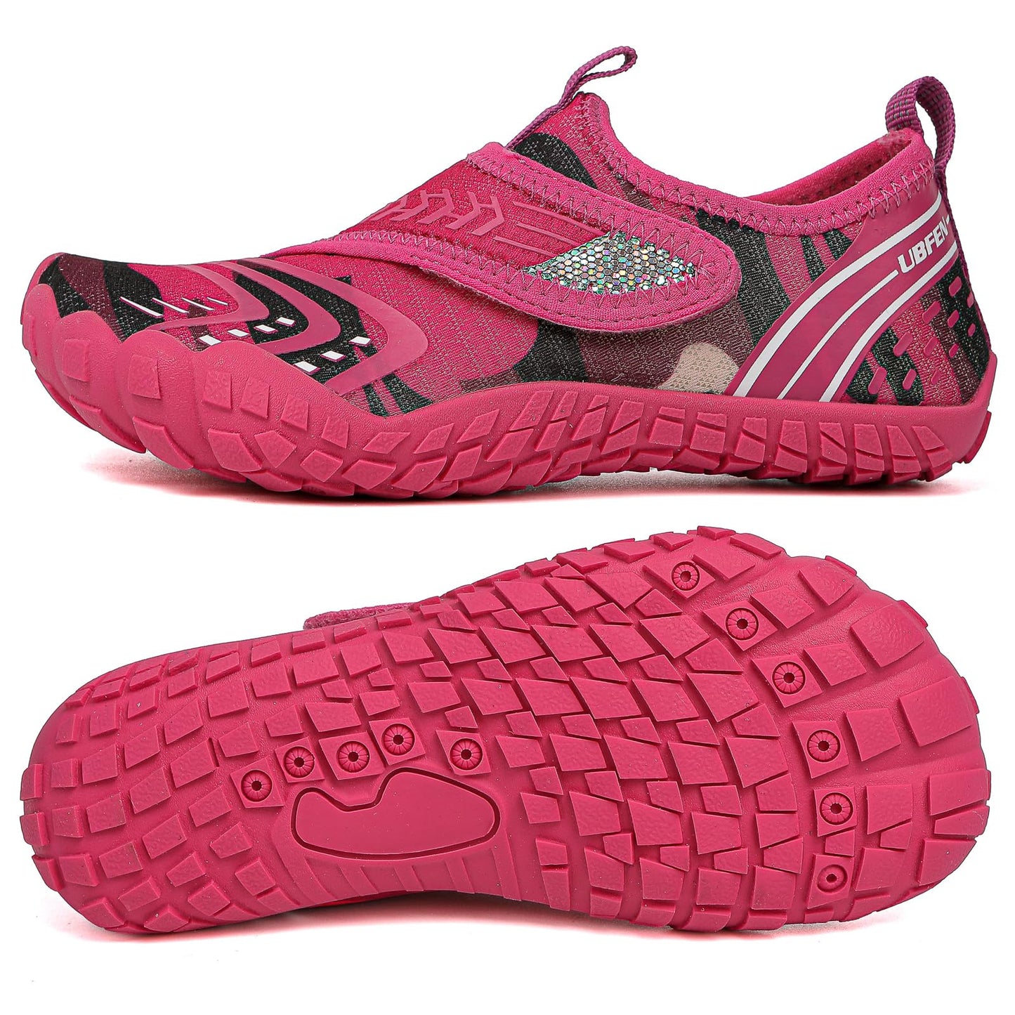 UBFEN Kids Water Shoes Aqua Socks for Boys Girls Barefoot Beach Pool Sports Quick Dry Toddlers Little Big Kid Non-Slip Lightweight Swim Shoes F Pink 10 Toddler