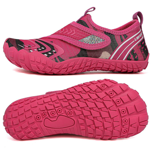 UBFEN Kids Water Shoes Aqua Socks for Boys Girls Barefoot Beach Pool Sports Quick Dry Toddlers Little Big Kid Non-Slip Lightweight Swim Shoes F Pink 10 Toddler