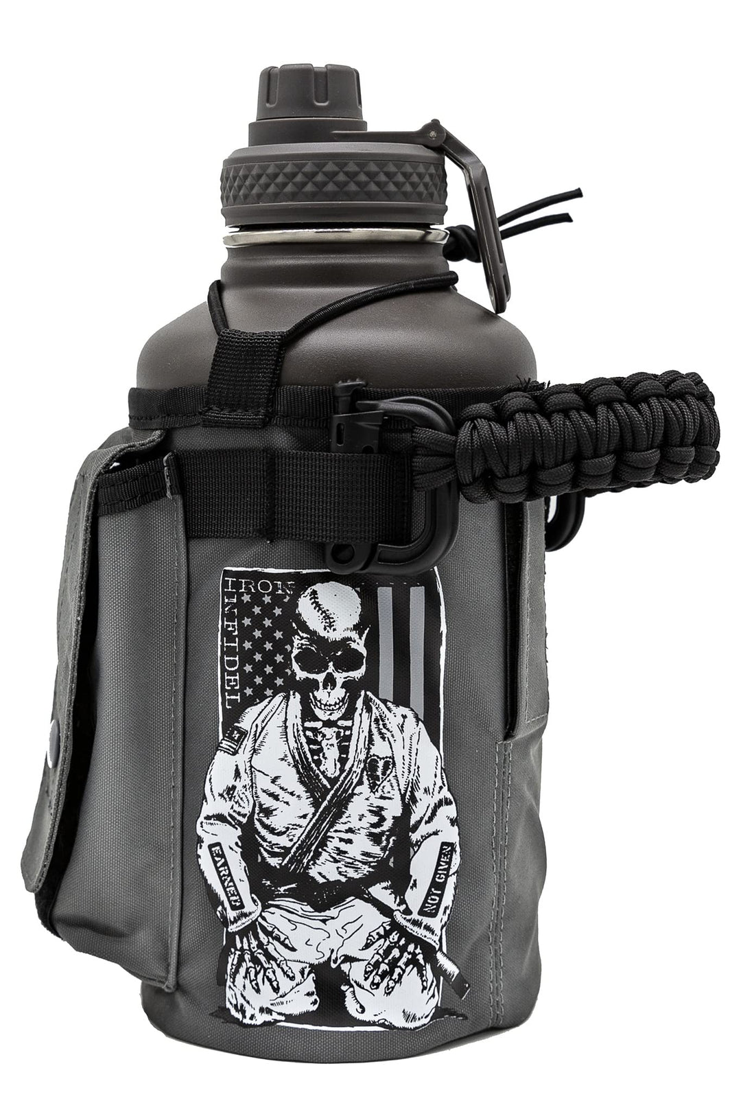 Iron Infidel Battle Bottle - Half Gallon Water Bottle Insulated, 64 oz Stainless Steel Water Jug with Handle - Gym Water Bottle for Men with Rugged Sleeve for Storage (Earned, Not Given 2 Liter)