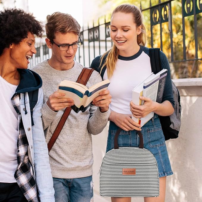 BALORAY Lunch Bag for Women Men Insulated Lunch Box for Adult Reusable Lunch Tote Bag for Work, Picnic or Travel(Black White Stripes)