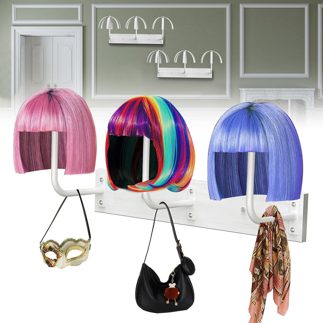 Yingsi-Fty 6 Pcs Hanging Wig Stand for Multiple Wigs, Durable Wall Mounted Wig Hanger Holder,Wig Holder for Multiple Wigs,Hanging Wig Holder for Display, Storage, Styling, Drying,Practice,Design (White)