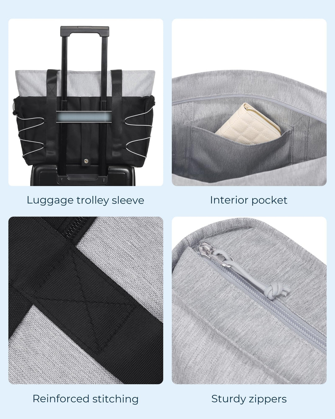 BAGSMART Tote Bag for Women, Foldable Tote Bag With Zipper Large Handbags Shoulder Bag Commuter bag for Travel/Work/Sport, Black