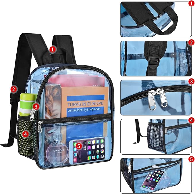 USPECLARE Clear Backpack for Stadium Approved 12×6×12, Water proof Clear Bag for Stadium Events and Concert Work Sport Event