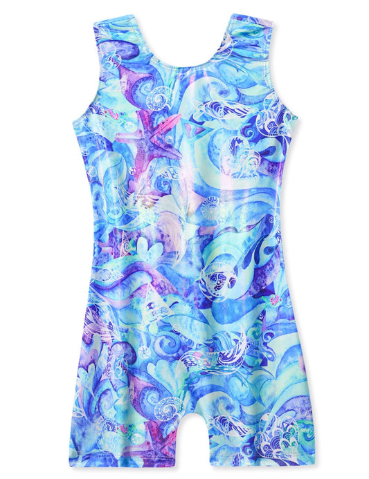 Domusgo Girls Gymnastics Leotards with Shorts Size 5-6 Years Old Shiny Animal Line Unitards for Kids
