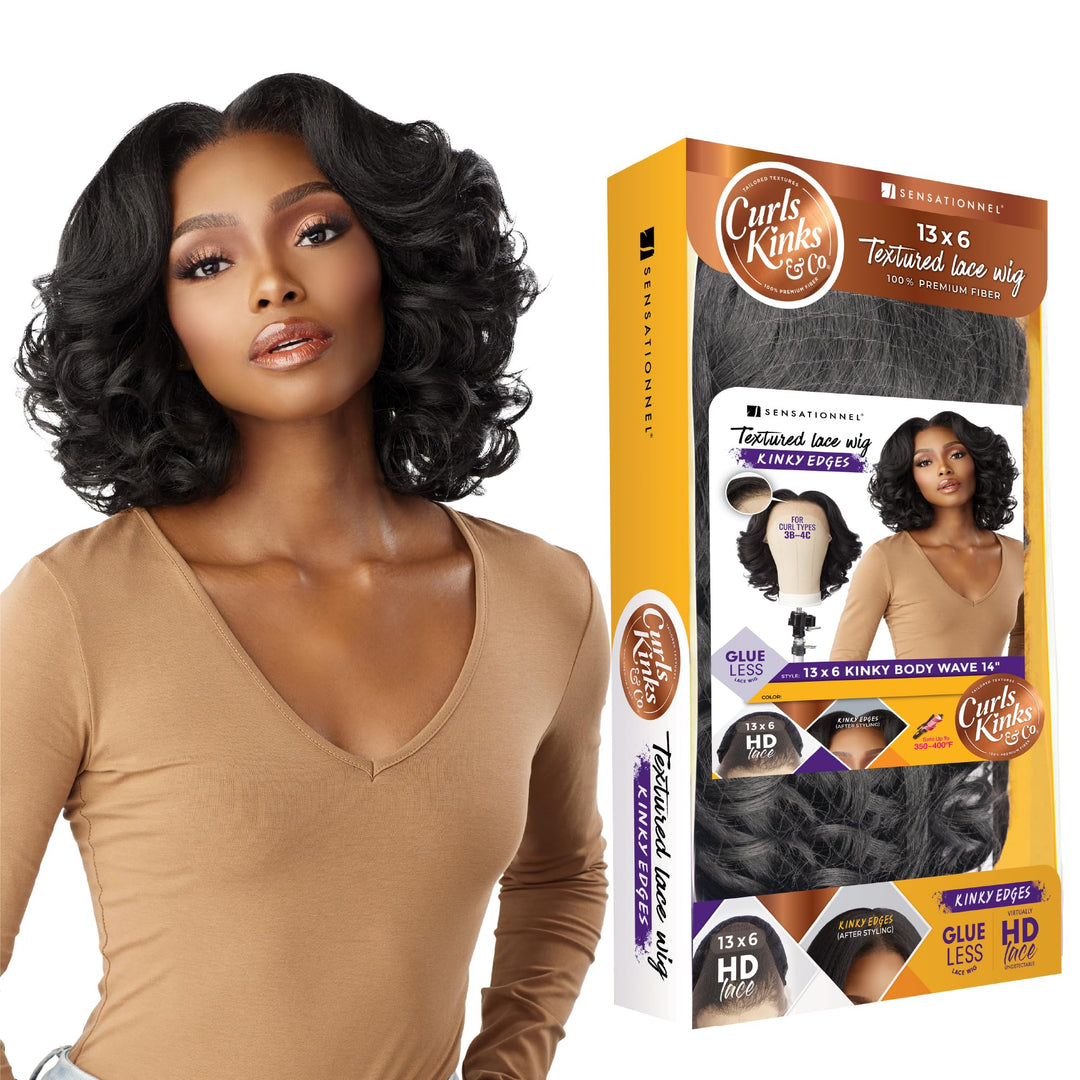 Sensationnel Curls Kinksandco Kinkyedges Wig - Kinky Body Wave 14 Inch 13X6 Lace Frontal Natural Kinkytexture Edged Hairline For
