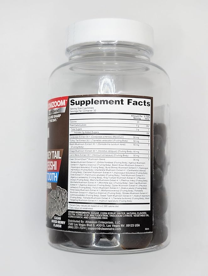 15in1 Mushroom Gummies with Lion's Mane Turkey Tail Cordyceps Reishi Chaga Sweet Toot Maitake Meshima Poria Cocos Shiitake Tremella, Oyster Agaricus Mushrooms for Men and Women Supplement Clean Nutra