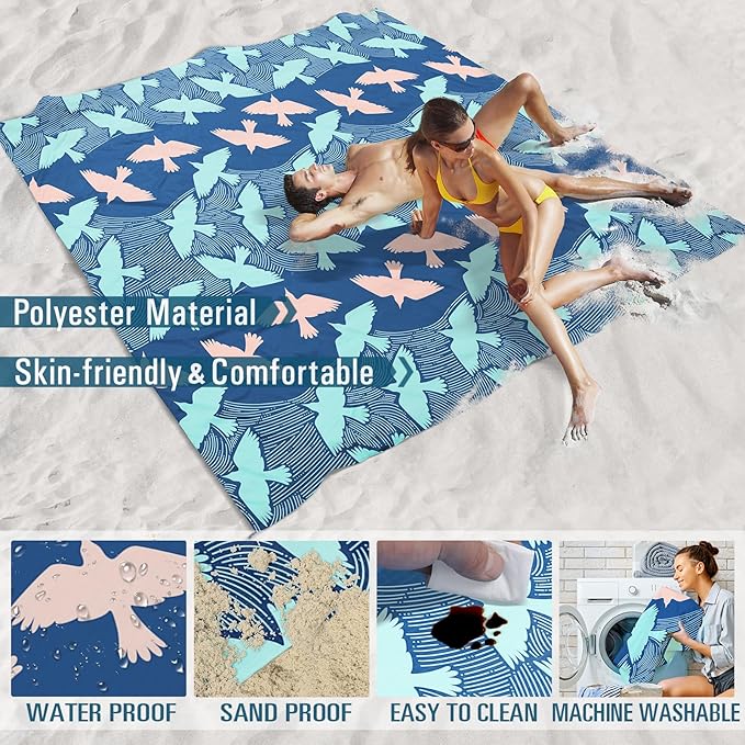 Beach Blanket Sandproof Waterproof 78''×81''1-5Adults Oversized,Compact Lightweight Durable Beach Mat for Travel Camping Hiking Picnic Blanket