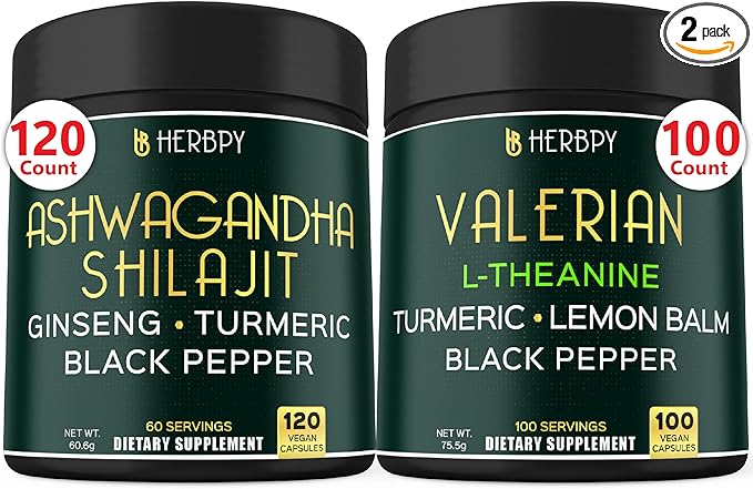 Bundle 5in1 Ashwagandha Shilajit & 5in1 Valerian Root Supplement - Support Relaxation, Healthy Mind & Heart, Digestion and Immune