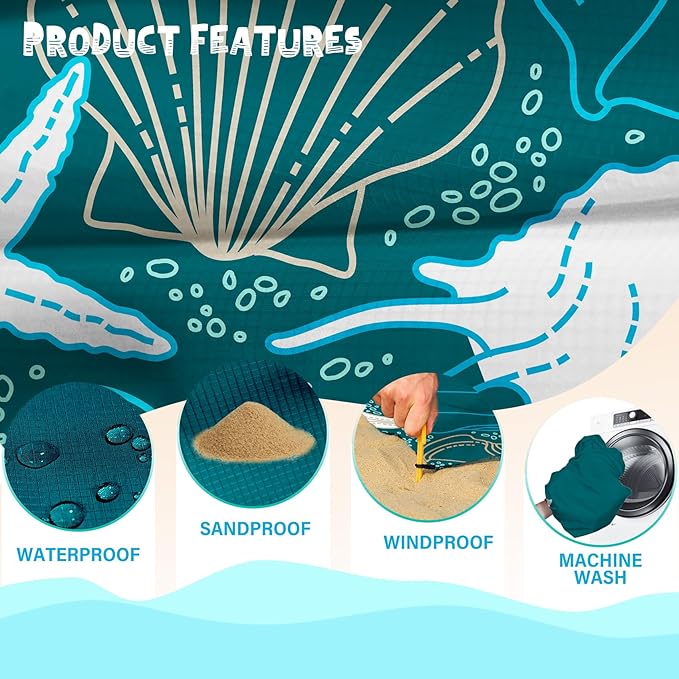 Beach Blanket Waterproof Sandproof 1-7 Adult Oversized 78 '' × 81 '' Lightweight Durable Compact Sand Free Beach Mat for Travel Camping Hiking Picnic Blanket Extra Large