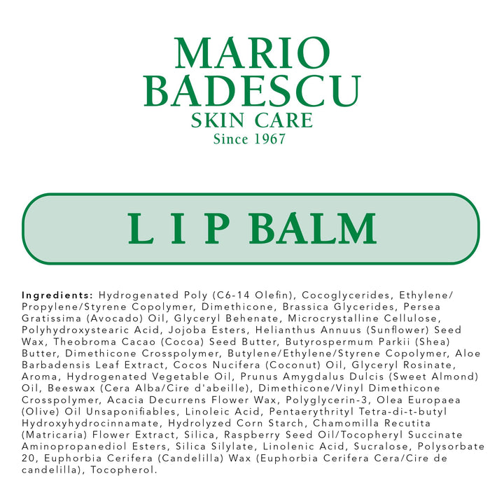 Mario Badescu Moisturizing Original Lip Balm for Dry Cracked Lips, Infused with Coconut Oil and Shea Butter, Ultra-Nourishing Care Moisturizer for Soft, Smooth and Supple Feel, 0.35 Oz