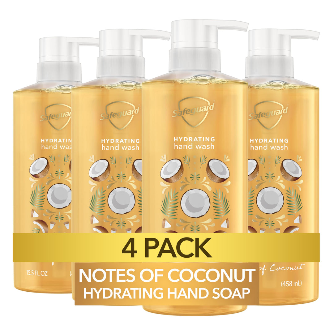 Safeguard Hydrating Liquid Hand Soap, Coconut Scent, Made With Plant Based Cleansers, 15.5 Oz (Pack Of 4)