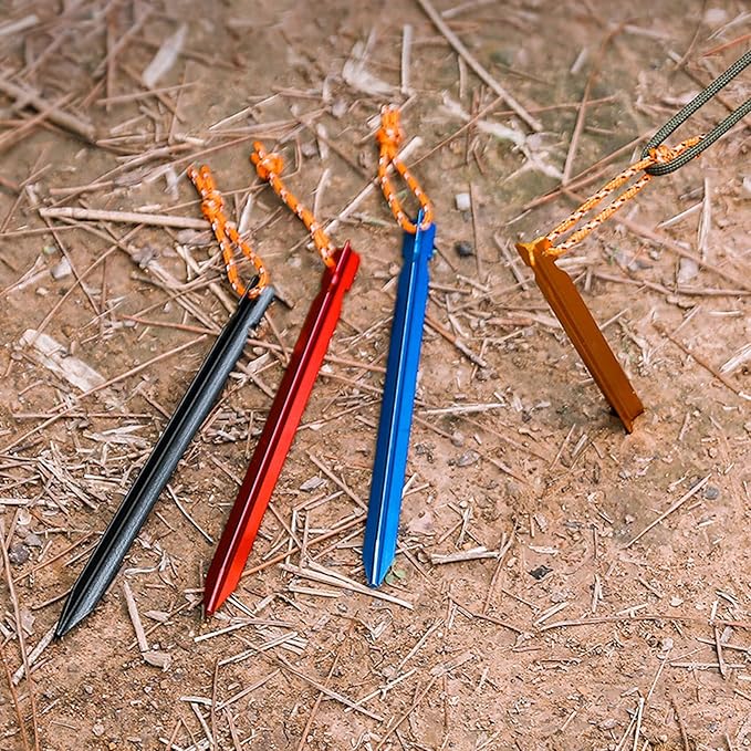 15Pack Tent Stakes, Lightweight Tent Stakes with Pull Rope, 7075 Aluminum Metal Stakes Tent Pegs for Backpacking, Durable Camping Tent Accessories, Blue