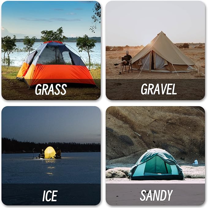 12 Pack Tent Stakes Heavy Duty - 8" Ground Anchors Screw in - Camping Stakes with Grow in The Dark Heads - Metal Threaded Tent Spikes with Hex Head Driver and Storage Box