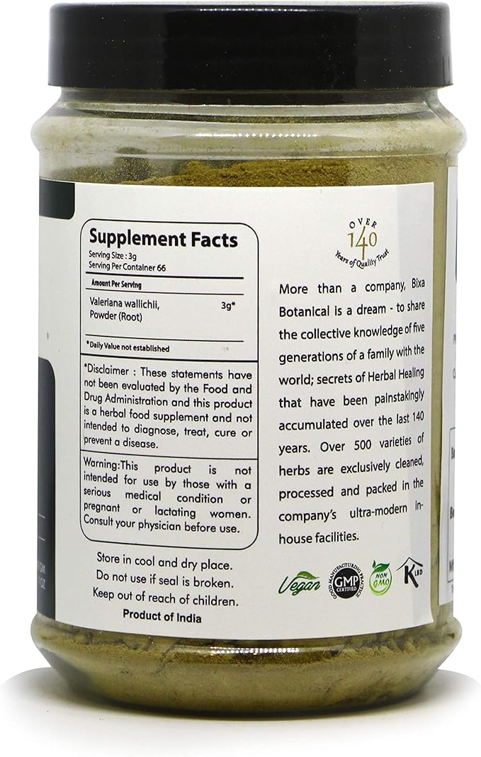 bixa BOTANICAL Valerian Root Powder (200g / 7oz) – Made for Organic Valerian Root, Gluten-Free, Non-GMO, Vegan, 100% Pure, Steam-Treated Valerian Root for Sleep Support