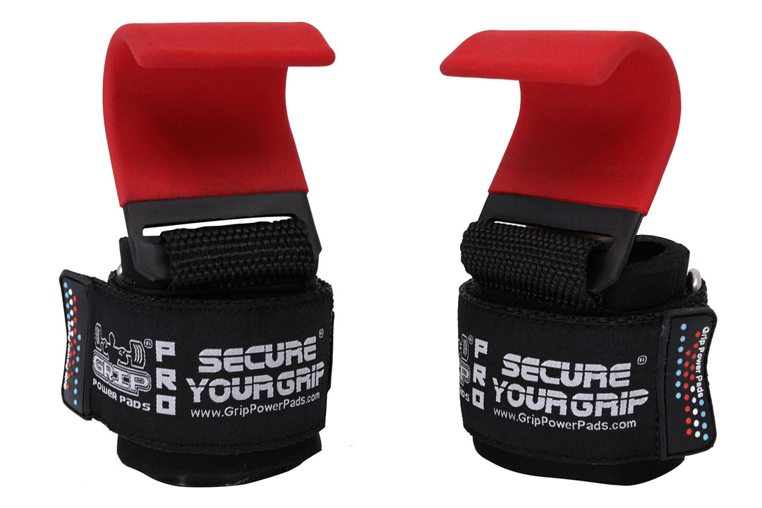 Weight Lifting Metal Hooks Heavy Duty PRO Lifting Wrist Straps Deadlift Straps Power Lifting Grips Weightlifting Gym Gloves Men & Women (RED, Women-Wrist Size Small/Medium)