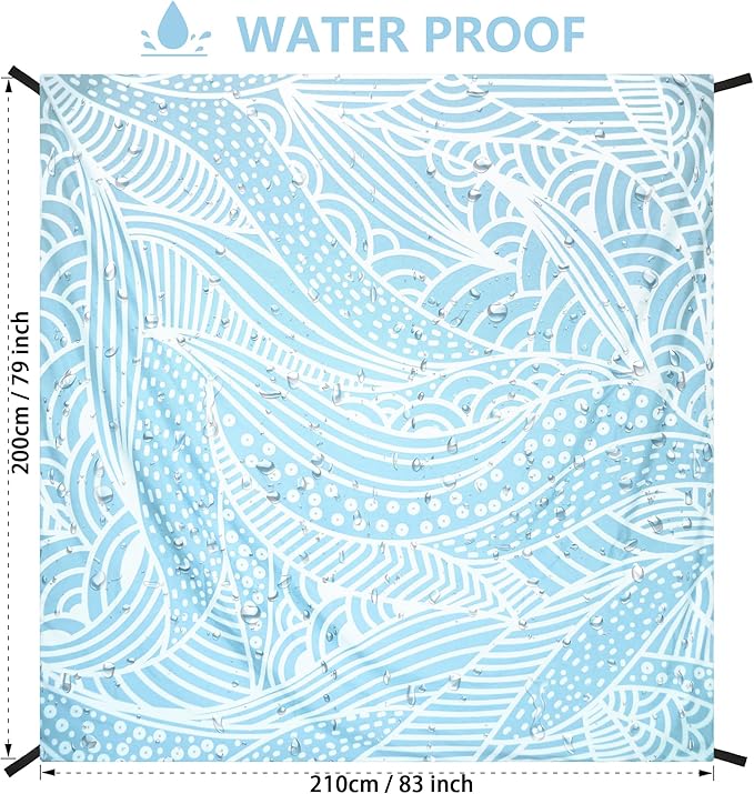 Beach Blanket, Sandproof Beach Mat, Waterproof Quick Drying Lightweight Outdoor Aztec Picnic Mat 79" X 83" for 2-4 Adults with Pocket for Travel, Camping, Hiking