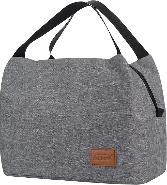 Aosbos Insulated Lunch Bag for Women, Men & Adults - Small Lunch Box, Leakproof Tote Cooler Box for Work/Office/Picnic,loncheras para mujer loncheras para hombres，Gray