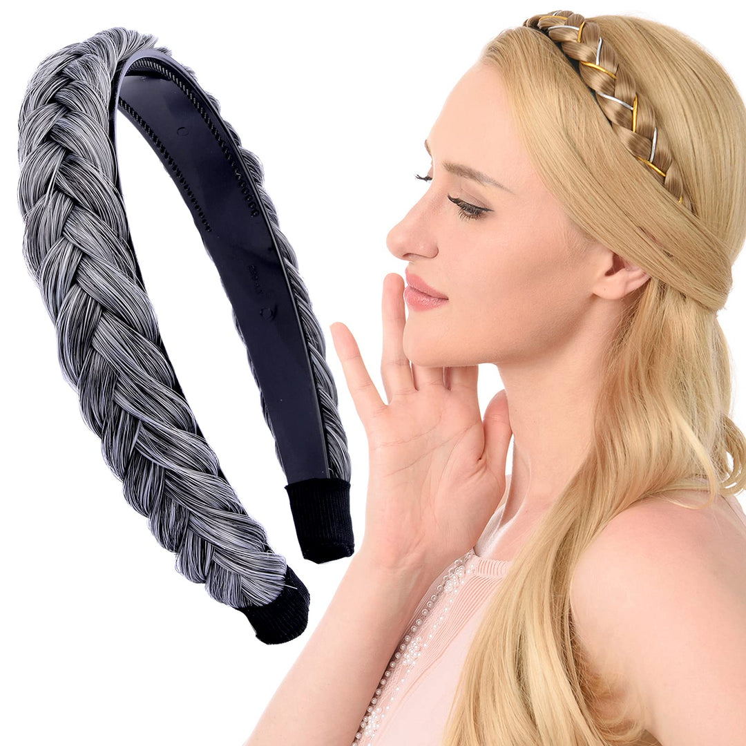 Diguan Headband Synthetic Hair Plaited Headband Braid Braided With Teeth Hair Band Accessories For Women Girl Width 1 Inch (Salt