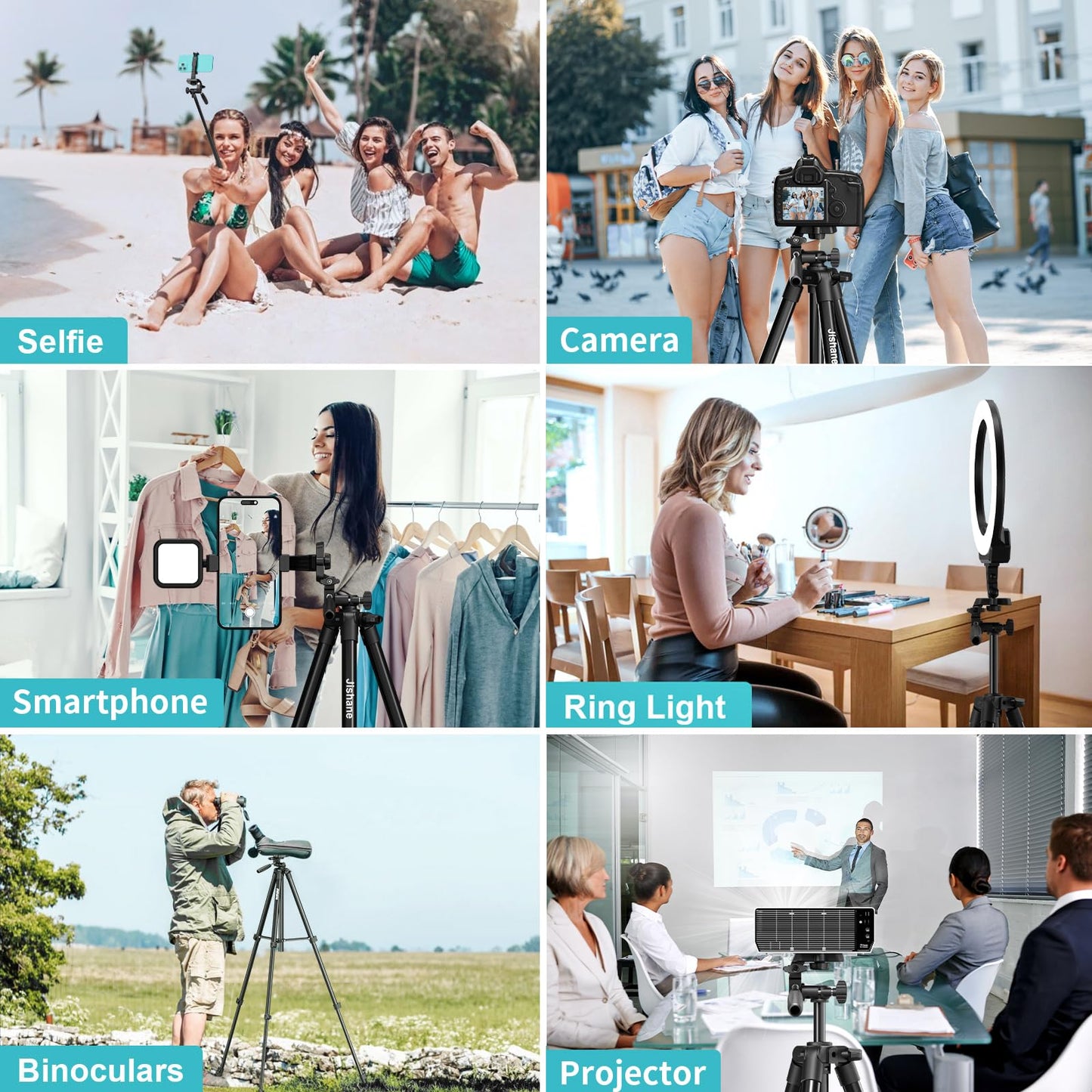 Jishane 71" Camera Tripod Phone Tripod with Wireless Remote Phone Holder and Carry Bag, Aluminum Lightweight Camera Tripod Stand Compatible with Smartphone Cameras, Max Load 6.6 lbs