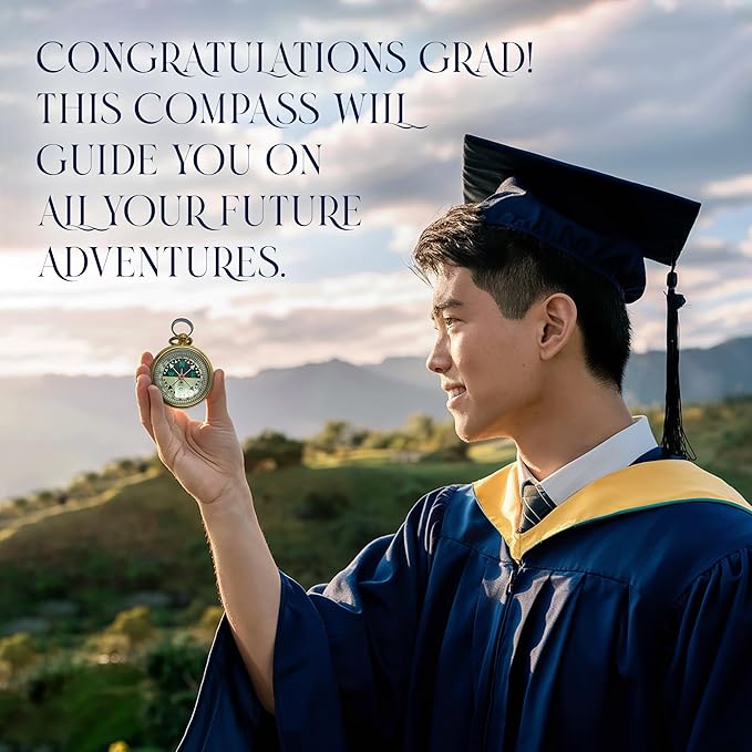 The Dream Chaser Compass in Wooden Box - 2025 Graduation Gifts for Him, College, High School, Birthday Gift Idea for Son, Boys, Daughter - Greeting Card Included, Inspirational, Motivational Present