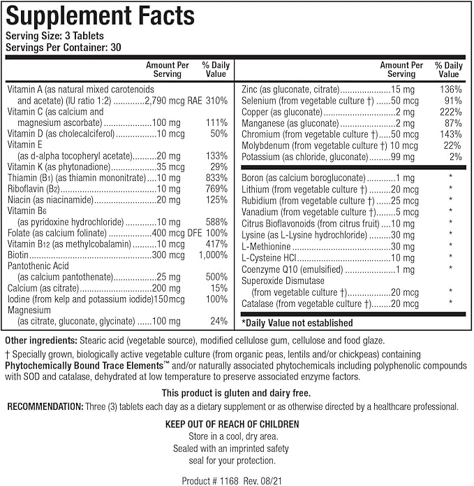 Biotics Research Bio Multi Plus Iron Free Multivitamin, Chelated Minerals, Iron Free, Emulsified Fat Soluble Vitamins, High antioxidants, SOD, Catalase 90 Tablets