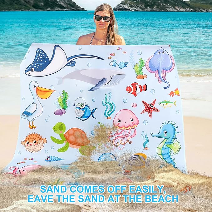 Beach Blanket, Sandproof Beach Mat 79" X 82" for 4-7 Adults, Large Waterproof Beach Blanket Quick Drying Lightweight Beach Blanket with 4 Stakes for Travel Camping Hiking (Ocean)