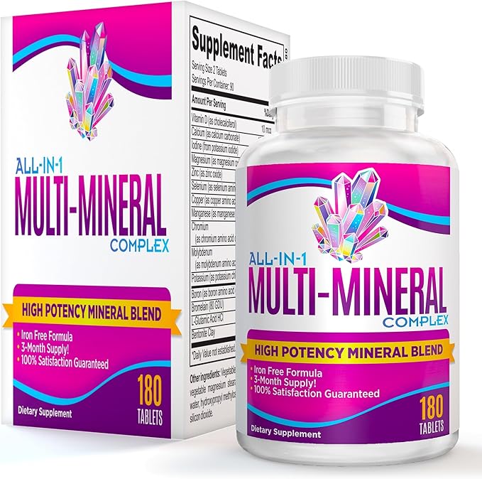 3-Month Multimineral Supplement (All-in-1) Multiminerals | High-Potency Multi Mineral Supplements (Mineral Complex Pills) Trace Minerals | Iron Free Formula | Bulk Savings 90-Day Supply | 180 Tablets